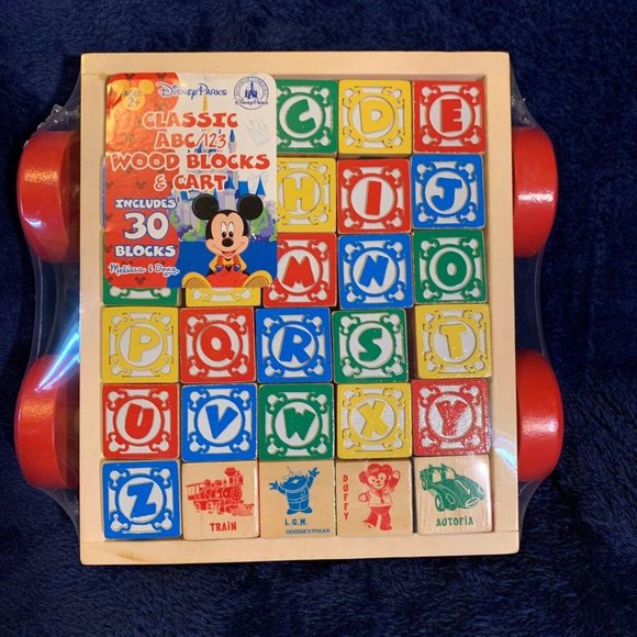 Disney Parks Classic Wood ABC 123 Blocks and Cart - Picture 3 of 9